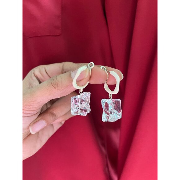 Chunky earrings , clear white earrings , acrylic  ice cube statement earrings - Picture 2 of 6